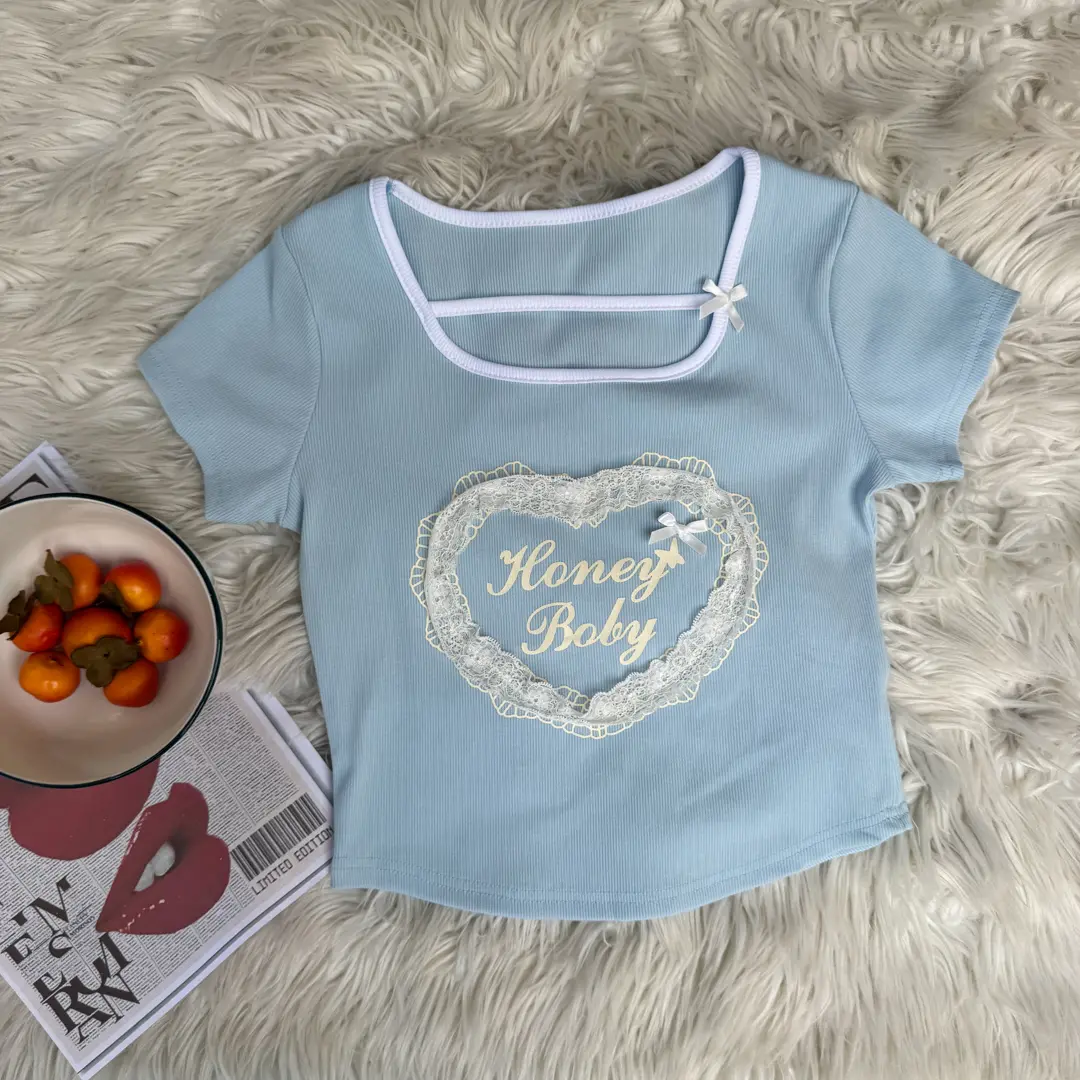 9931 CROP PRINTED TEES