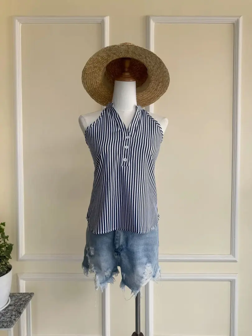 HB SS25-23 Sleeveless Stripe Top with 3 Button