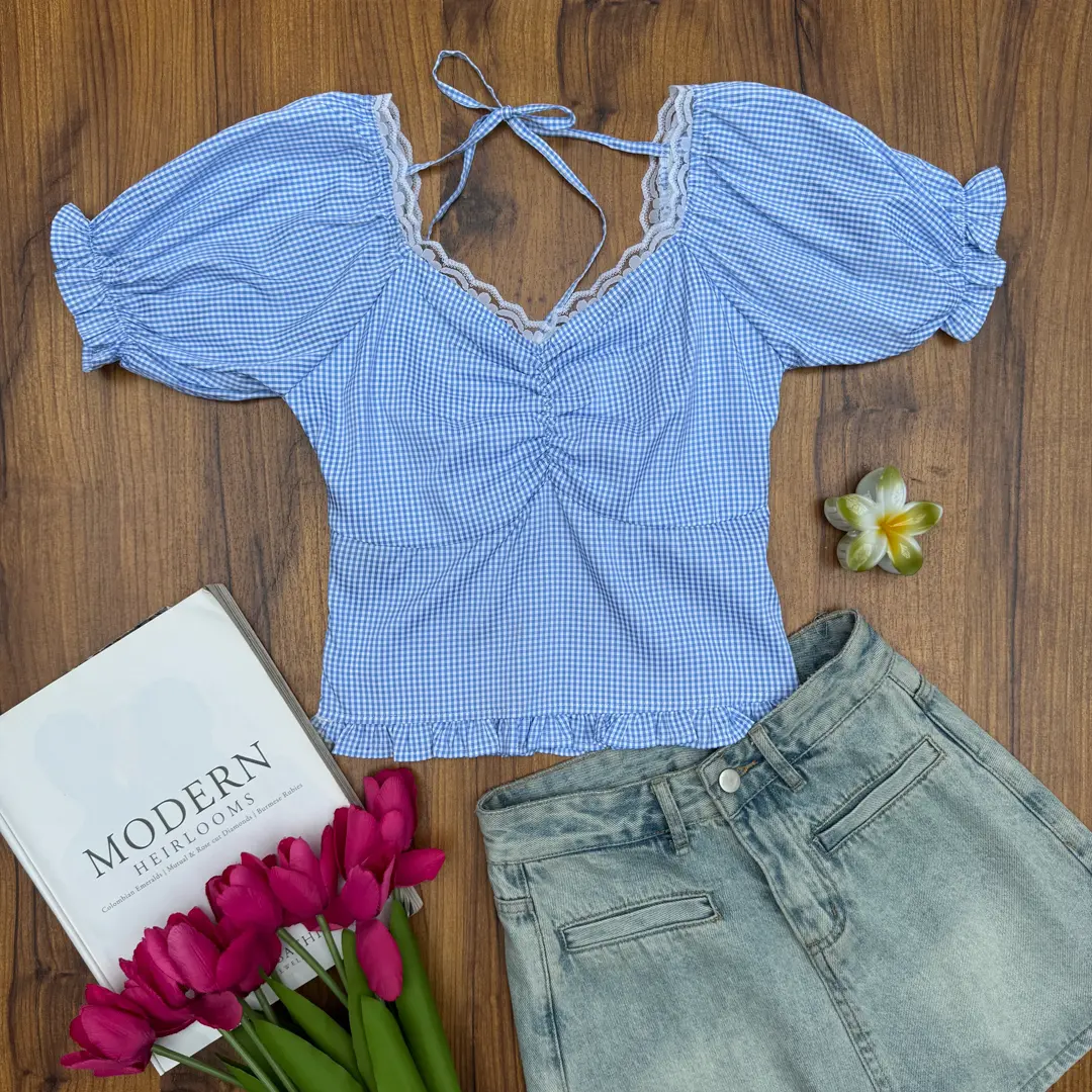 HB SS25-108 GINGHAM SWEETHEART TOP