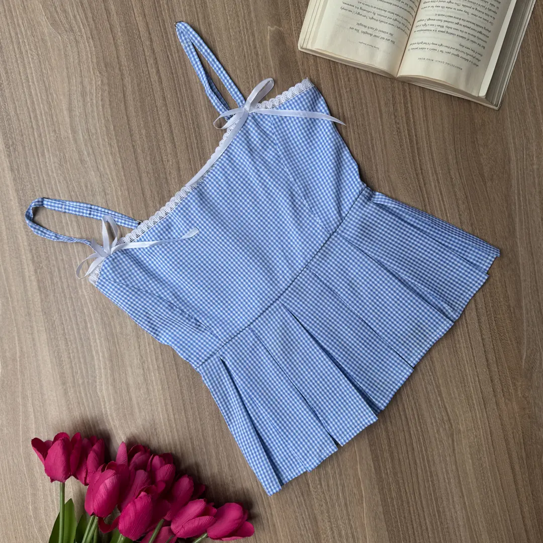 HB SS25-109 GINGHAM PEPLUM TOP