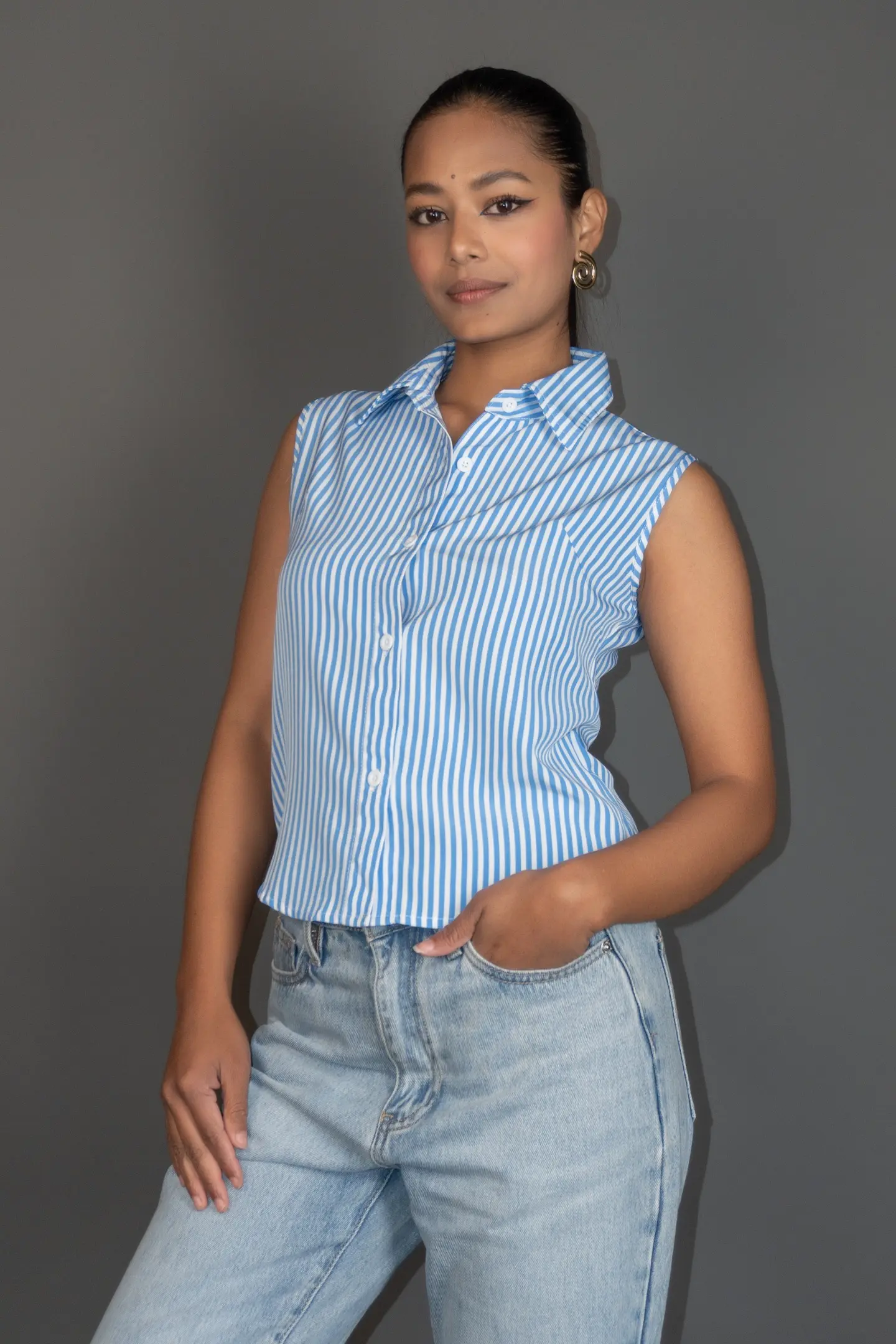 HB SS25-177 CROP STRIPE SHIRT