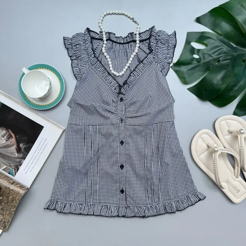 BMKS SS25-17 LANA GINGHAM TOP