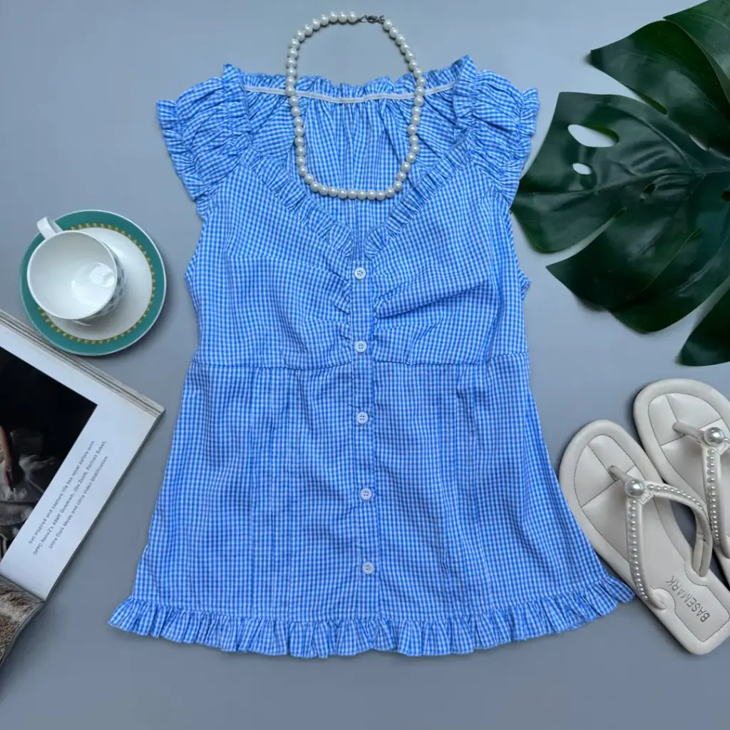 3.28752 BMKS SS25-17 LANA GINGHAM TOP (BLUE, S)