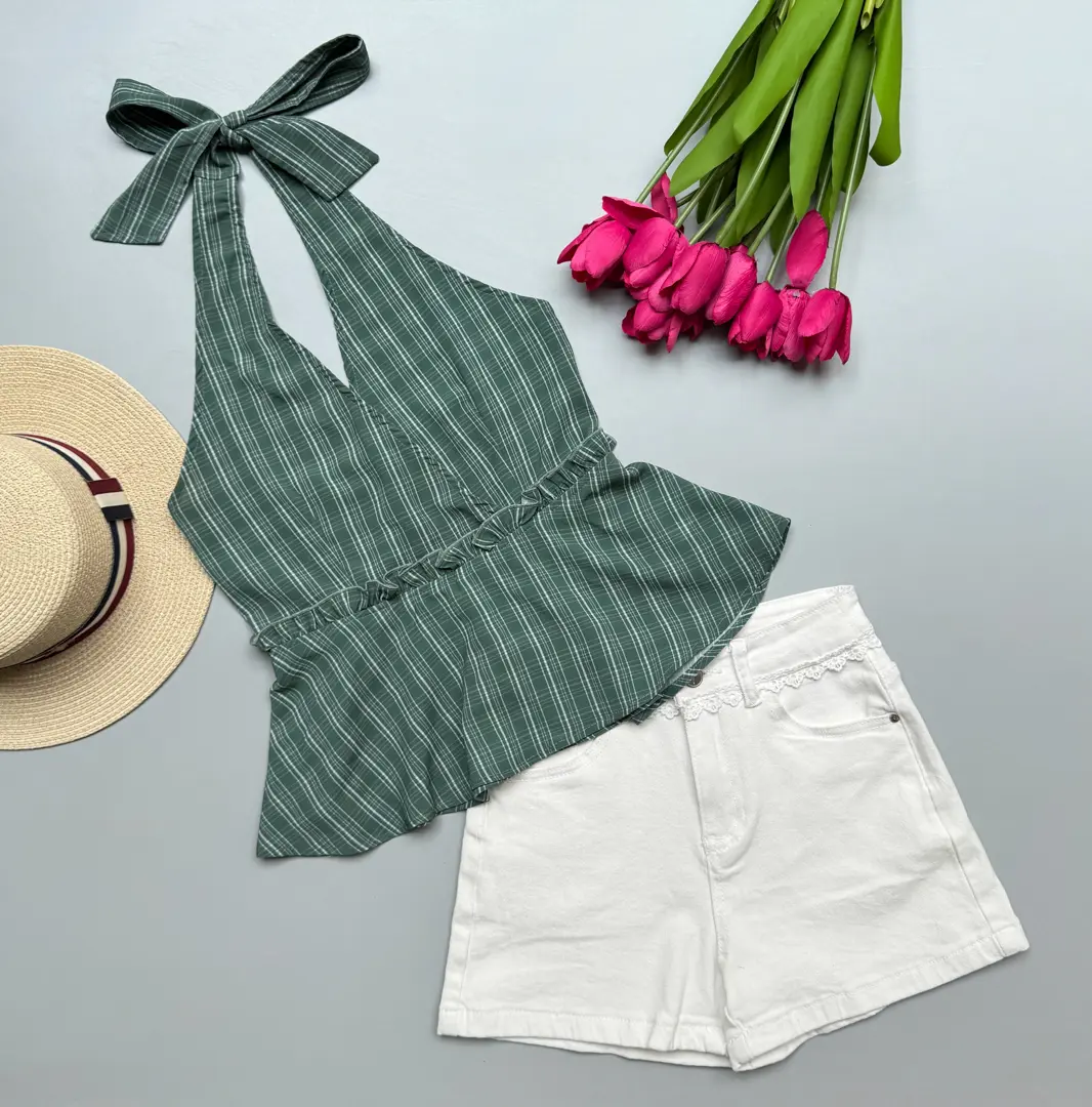 HB SS25-220 CHECKERED HALTER TOP