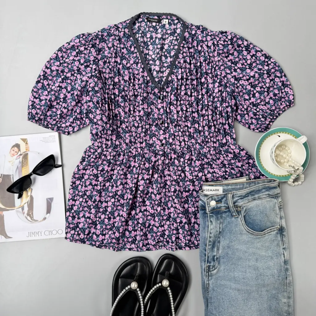 3.33605 HB SS25-280 KESHA FLORAL TOP (PURPLE, M)