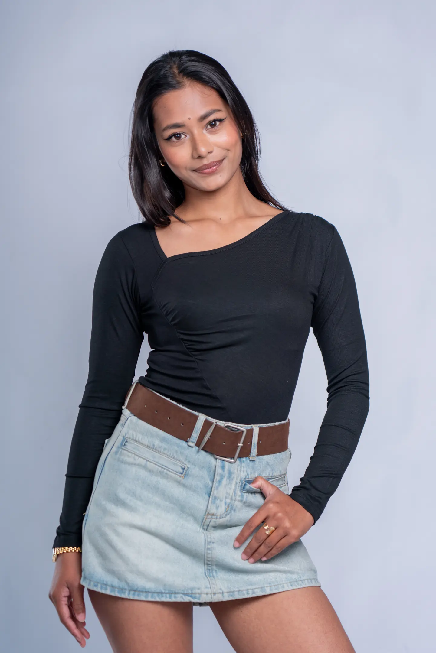 HB SS25-436 COWL NECK FULL SLEEVE TOP