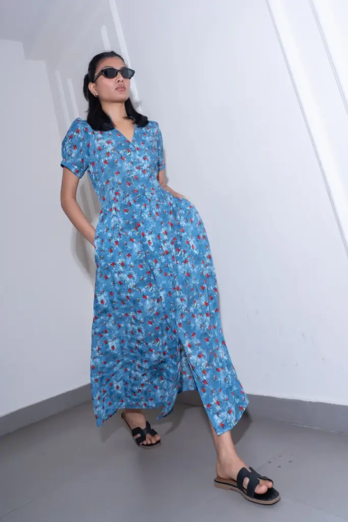 3.43677 HB SS25-449 CHIFFON SHIRT DRESS (BLUE, M)