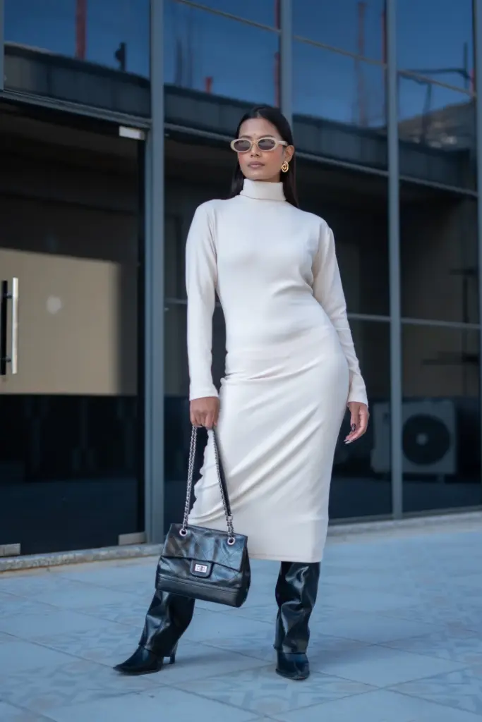 3.50190 HB AW25-17 HIGHNECK BODYCON (CREAM, S)
