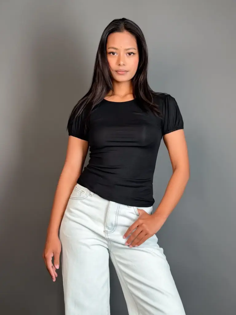 3.59721 HB SS26-07 PUFF SLEEVE TOP (BLACK, S)