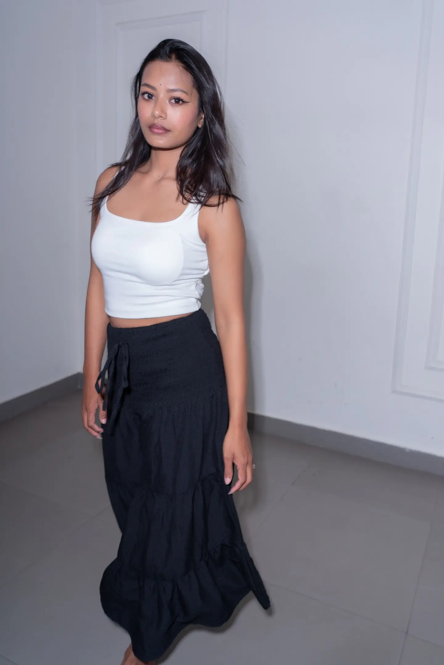 HB SS26-24 SMOKED WAIST MAXI SKIRT