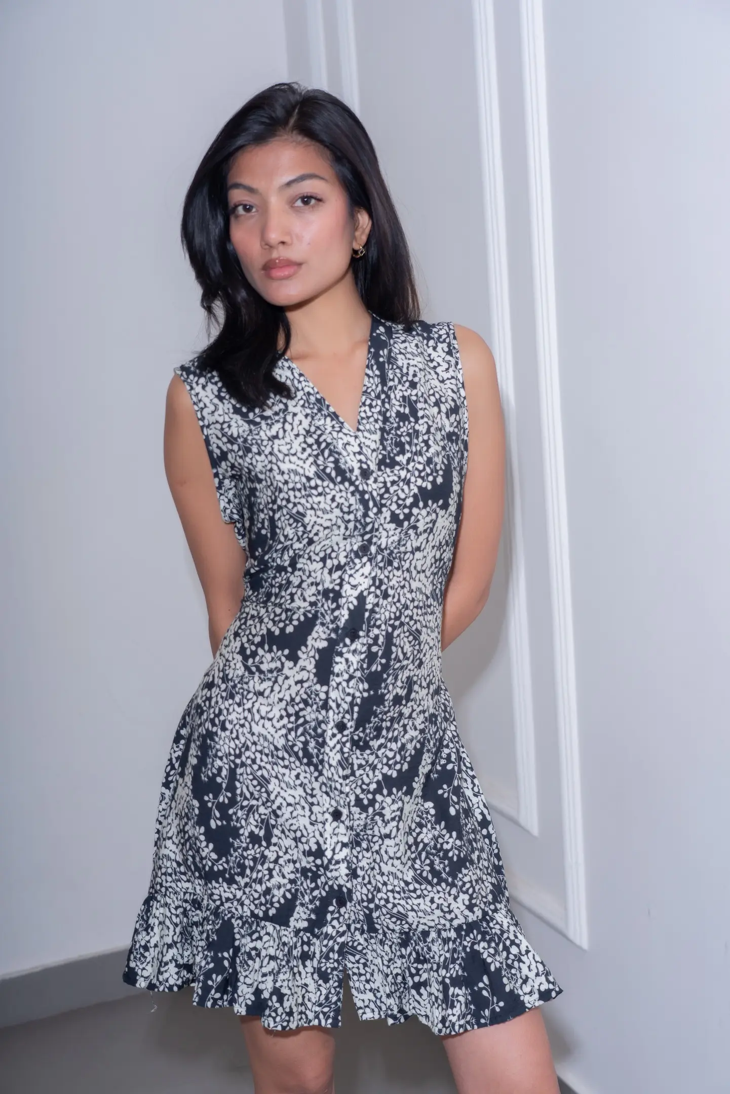 HB SS26-43 PRINTED RUFFLE HEM DRESS