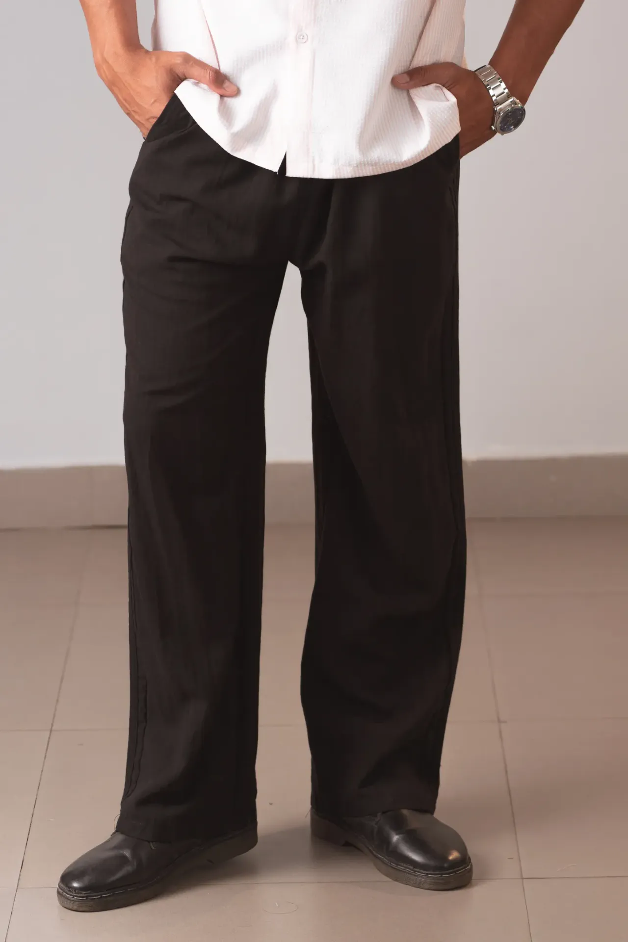 3.92936 1120 LINEN TROUSERS (BLACK, M)