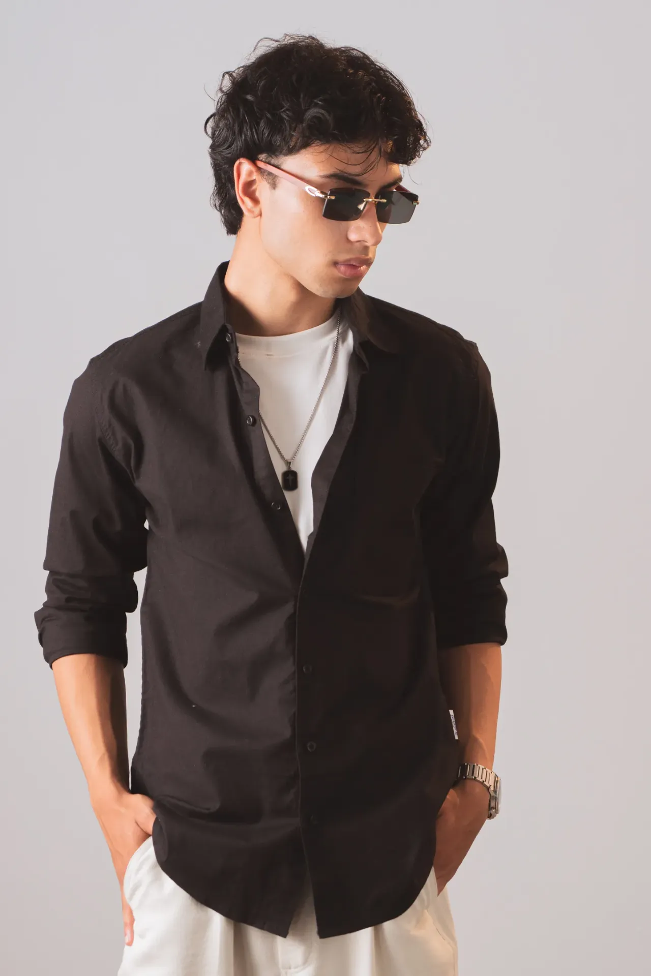 3.93704 BMNL SS26-13 OXFORD RELAXED SHIRT (BLACK, M)