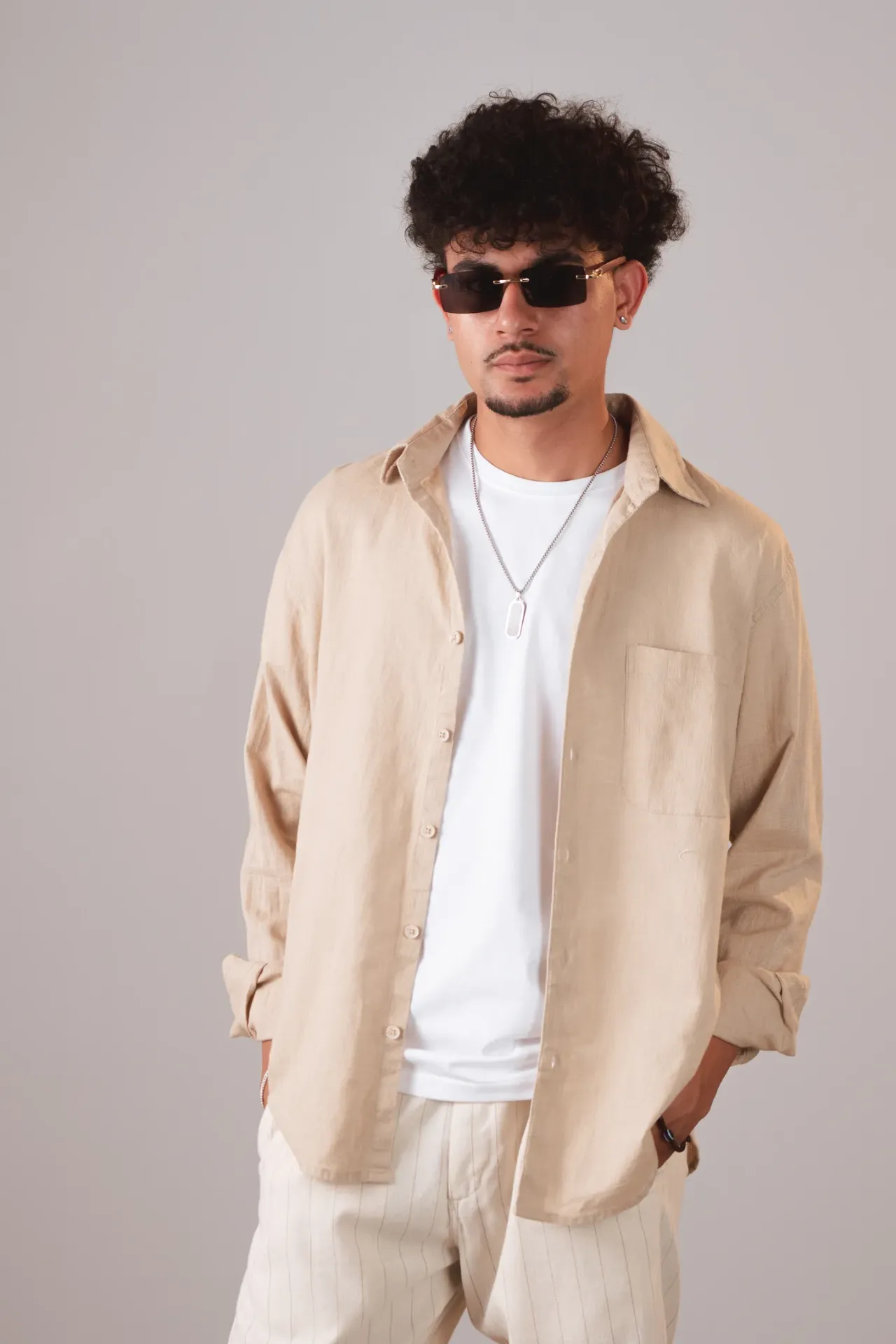 3.95580 BMNL SS26-15 JIRI LINEN BLEND SHIRT (BEIGE, M)