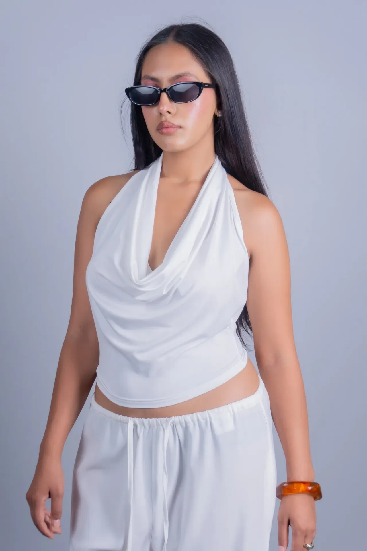 3.97340 HB SS26-142 LUNA HALTER TOP (WHITE, S)
