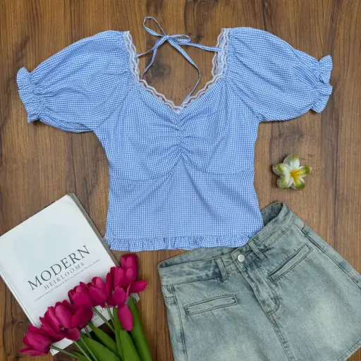 HB SS25-108 GINGHAM SWEETHEART TOP