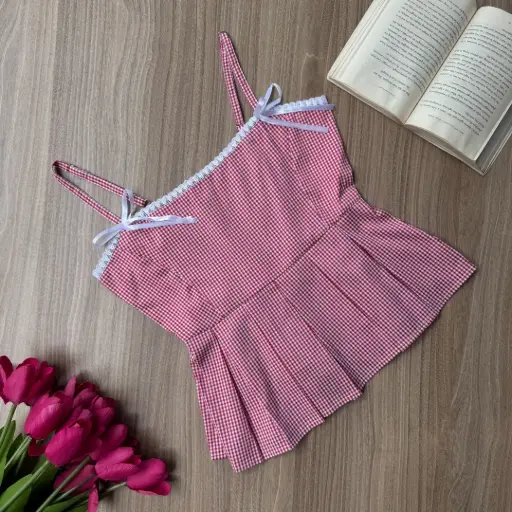 HB SS25-109 GINGHAM PEPLUM TOP