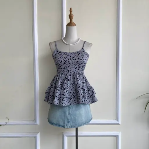 HB SS25-179 PRINTED TIERED RUFFLE TOP