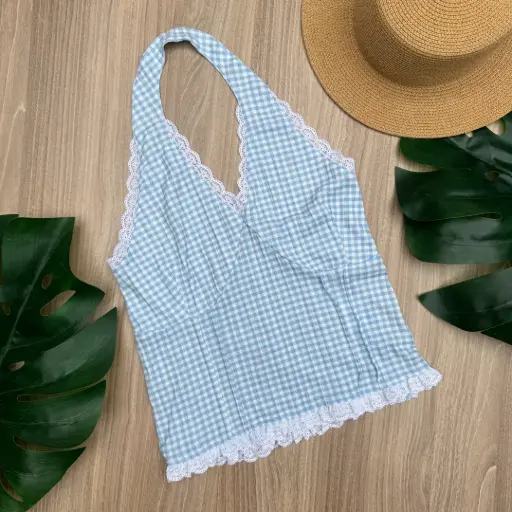 BMKS SS25-16 GINGHAM HALTER TOP