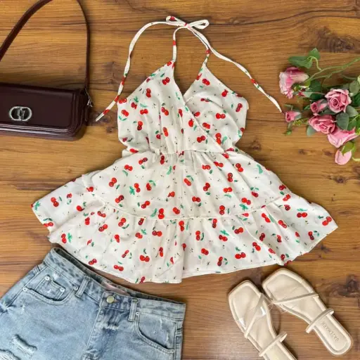 HB SS25-221 CHERRY TIERED TOP