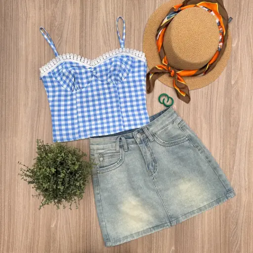 BMKS SS25-21 MILKMAID CHECKERED TOP