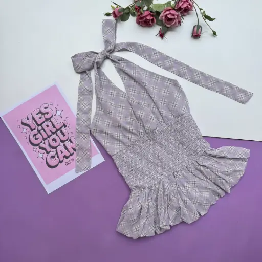 HB SS25-267 CHECKERED HALTER TOP