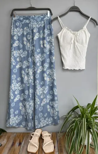 BMO SS25-71 PRINTED LINEN FLARE PALAJJO