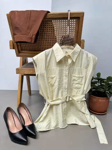 HB SS25-332 BELTED SOLID SHIRT