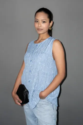 HB SS25-456 FLORAL WRINKLED TIERED TOP