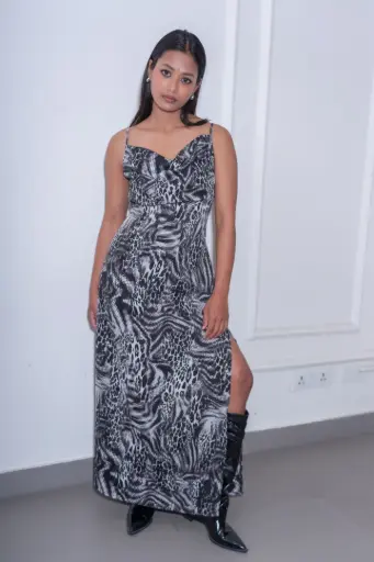 HB SS26-49 SIDE SLIT COWL DRESS