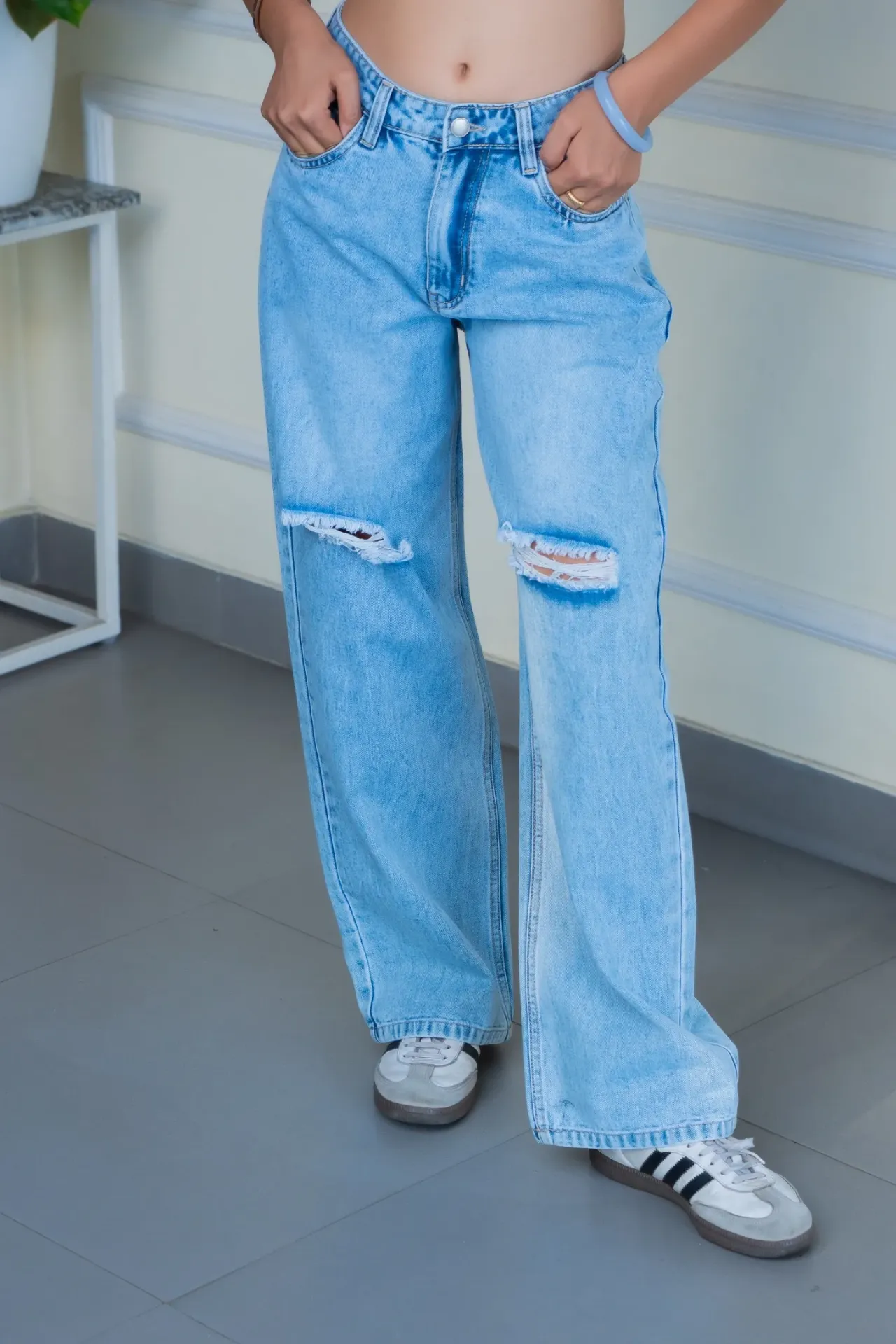 Distressed Blue Wash Jeans