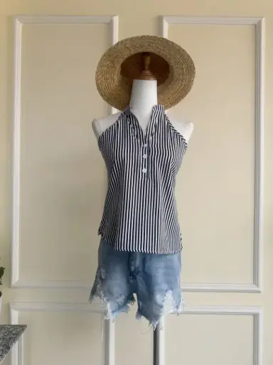 HB SS25-23 Sleeveless Stripe Top with 3 Button
